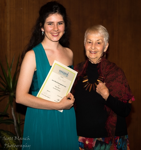 Arties Music Encouragement Award - Jacalyn Adcock, Townsville with Sponsor Margery Jorgensen